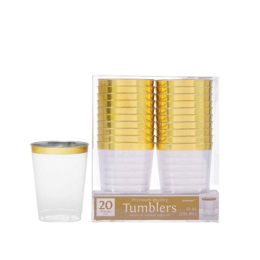 Amscan Trimmed Premium Plastic Cups, 10 OZ, Clear Gold (20 ct)