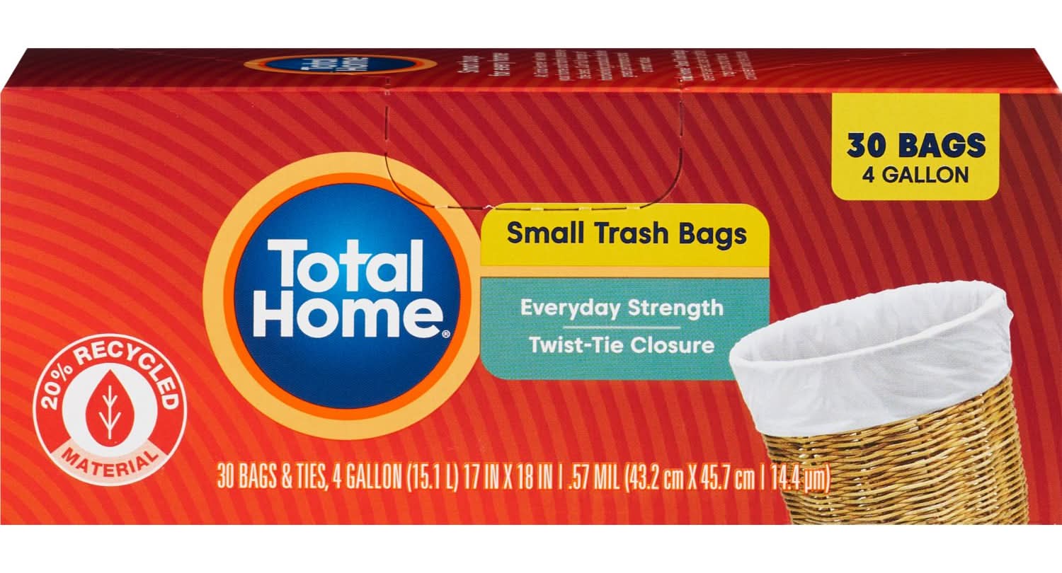 Total Home Small Trash Liners, 4 Gallon, 30 Ct