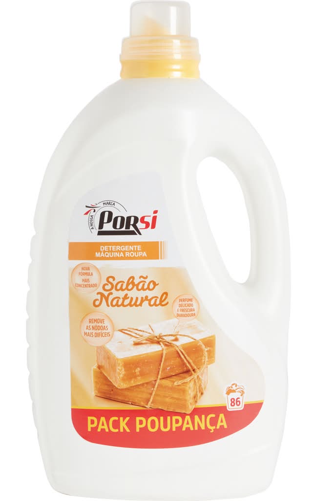 Porsi - Detergente lÃquido máquina de roupa sabão natural, 86 doses