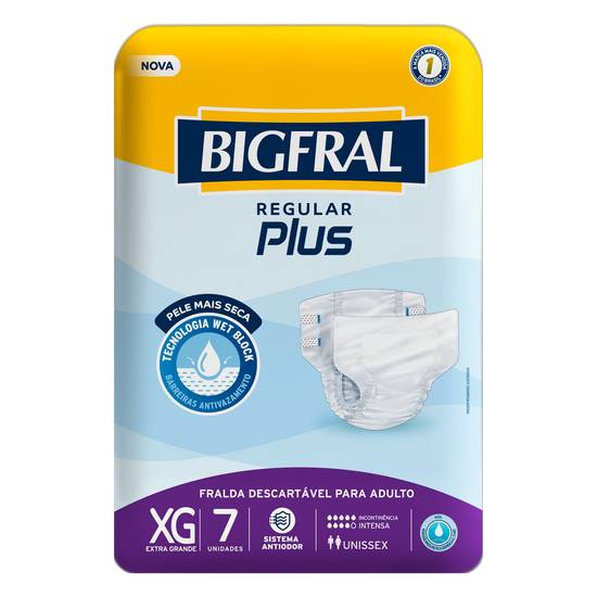 Bigfral fralda descartável adulto regular plus xg (7 fraldas)