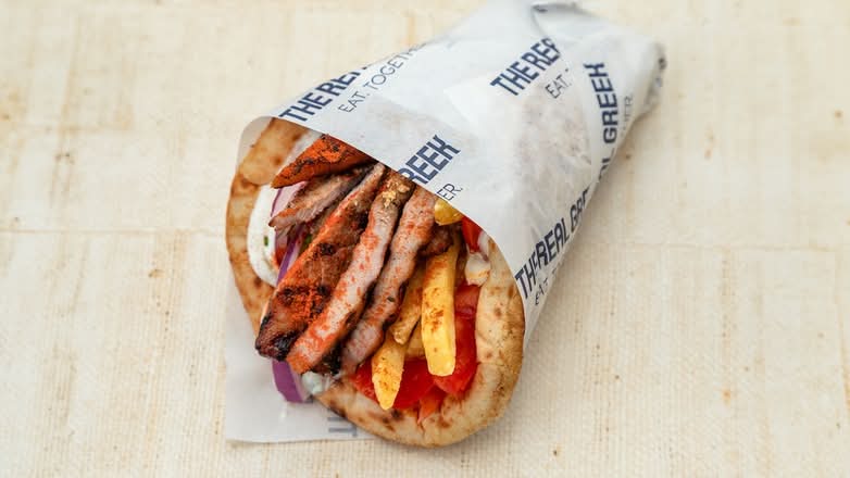 Pork Belly Souvlaki Wrap