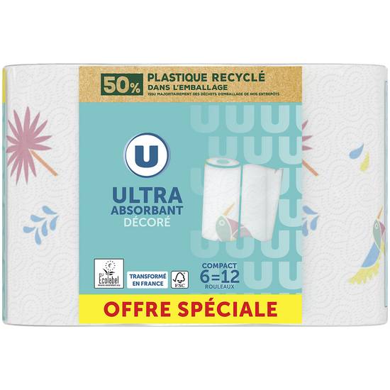 Essuie-tout ultra compact, U Nature (x 2 = 6 rouleaux)