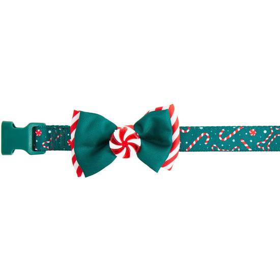 Merry & Bright™ Holiday Candy Cane Print Dog Collar (Color: Green, Size: Large)