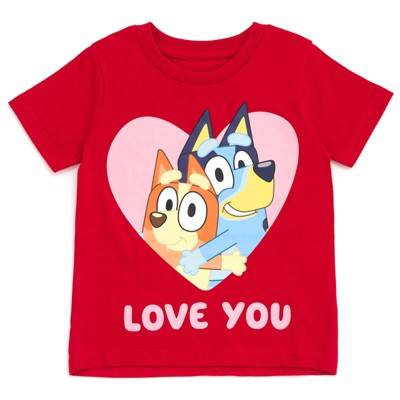 Bluey Bingo Valentines Day Toddler Boys T-Shirt Red / Valentine's 2T