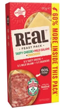 Real Dairy Tasty Cheese, Mild Salami, Crackers Feast Pack 80g