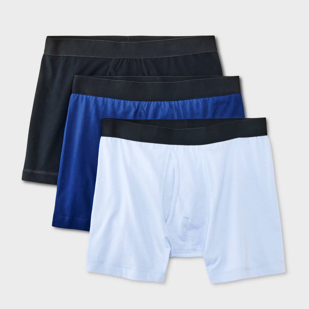 Dealworthy Men's Mid Rise Jersey Fabric Boxer Briefs, L, Blue-Black (3 ct)