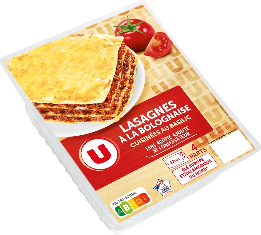 U lasagnes à la bolognaise cuisinées au basilic