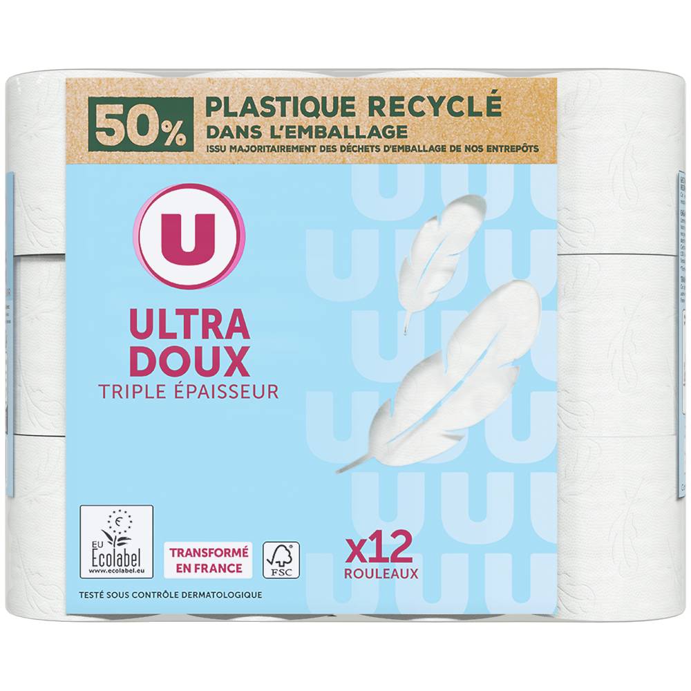 U - Papier toilette ultra moelleux blanc triple plis (12 pièces)