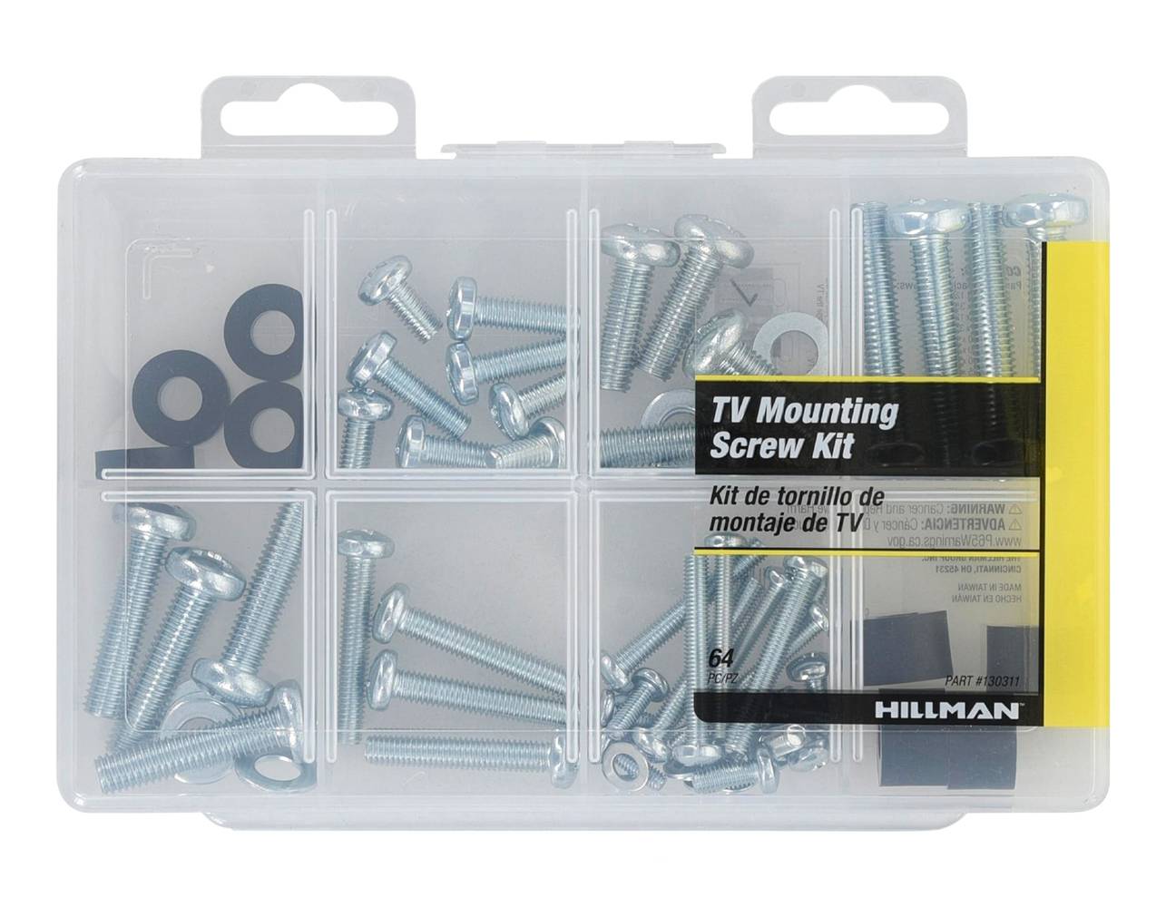 Hillman Metric TV Mounting 6 Inch Clear TV mounting screw kit TV Mounting Screw Kit - Metric Kit 64 -Pack | 130311