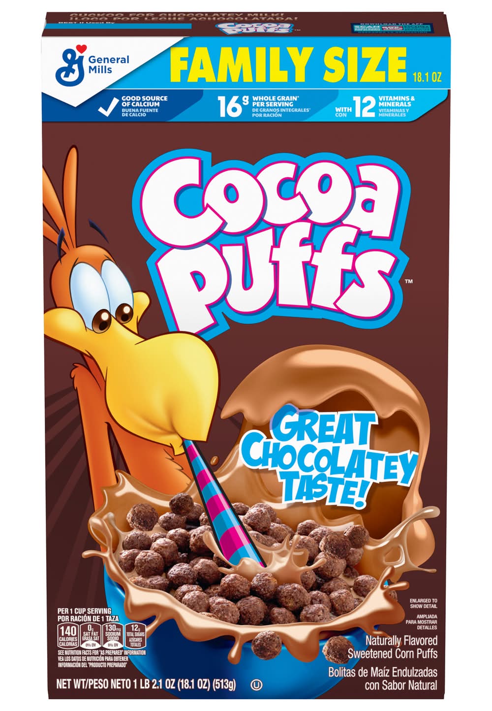 Cocoa Puffs Great Chocolatey Taste! Family Size Frosted Puffs Cereal, Sweetened Corn Puffs (18.1 oz)