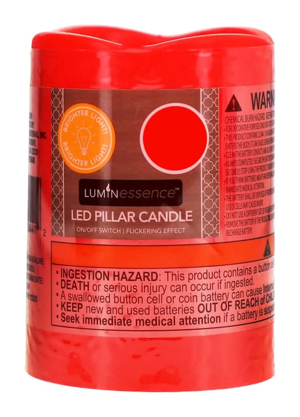 Luminessence Led Wax Pillar Candles, 3x4 in, Red