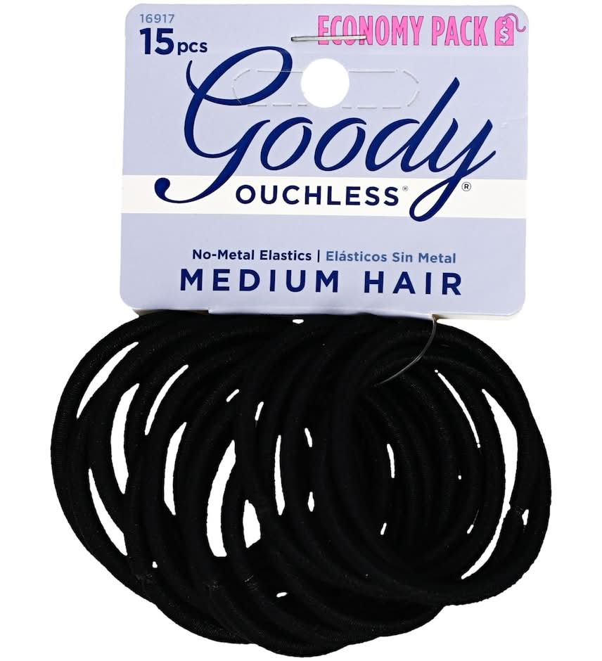 Goody Ouchless Elastic Medium Hair Ties Economy pack, Black (15 ct)