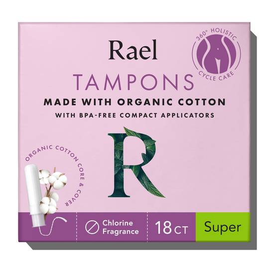 Rael Organic Cotton Super Tampons with BPA-Free Compact Applicators