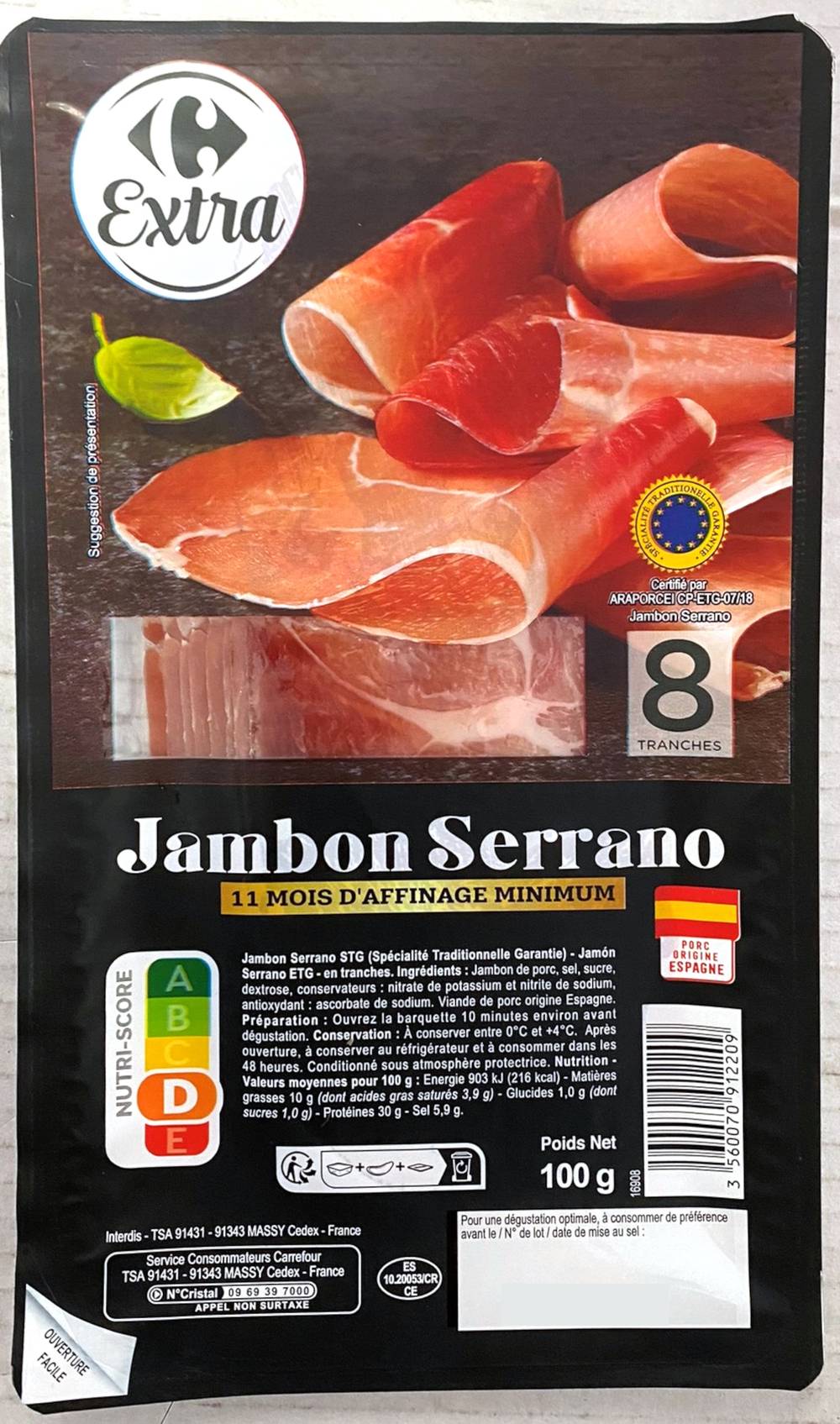 Carrefour Extra - Jambon serrano (8 pièces)