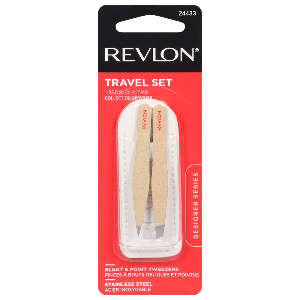 Revlon Designer Series Travel Set Slant & Point Tweezers, Stainless Steel (2 ct)