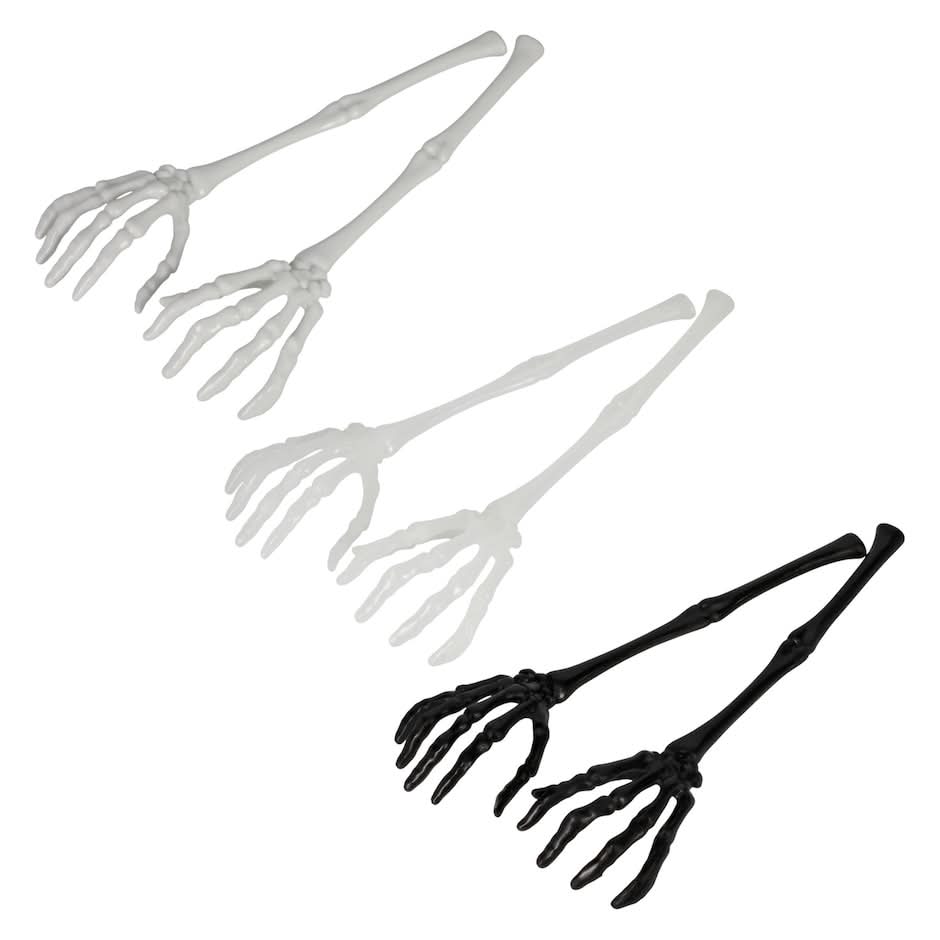 Glow in the Dark Halloween Skeleton Tongs, Black-White (3 ct)