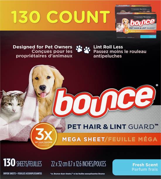 Bounce Lint Guard Mega Dryer Sheets With 3x Pet Hair Fighters Fresh Scent