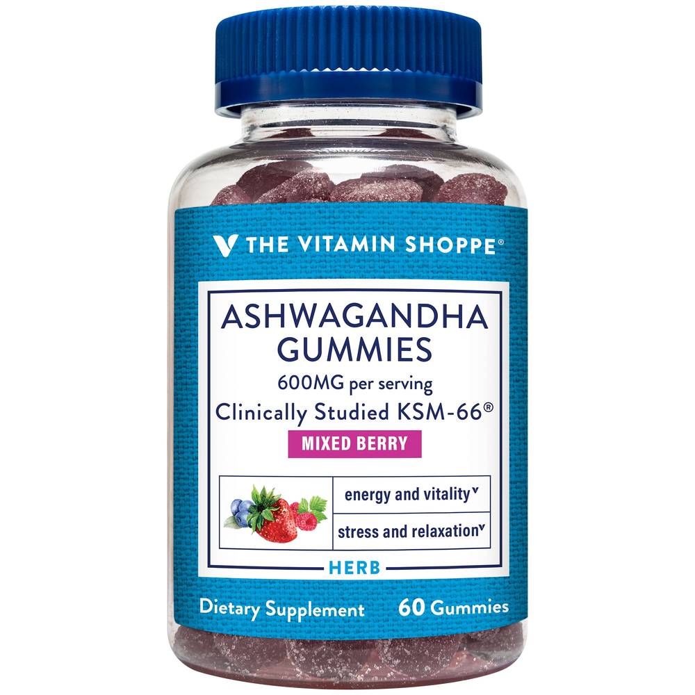 The Vitamin Shoppe Ashwagandha Ksm-66 Gummies 600 mg For Stress & Relaxation Support (mixed berry)