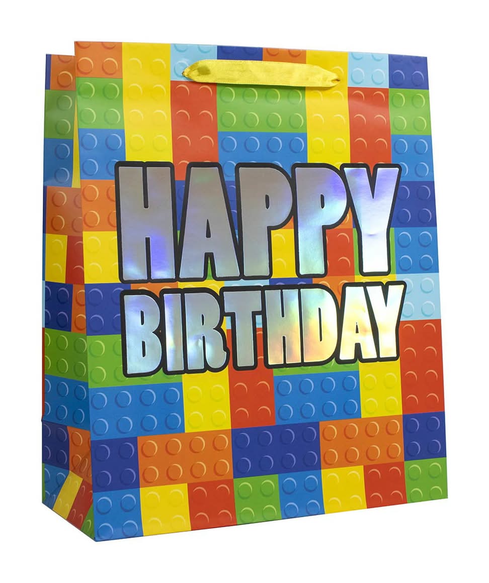 Block-Themed Happy Birthday Gift Bag Large
