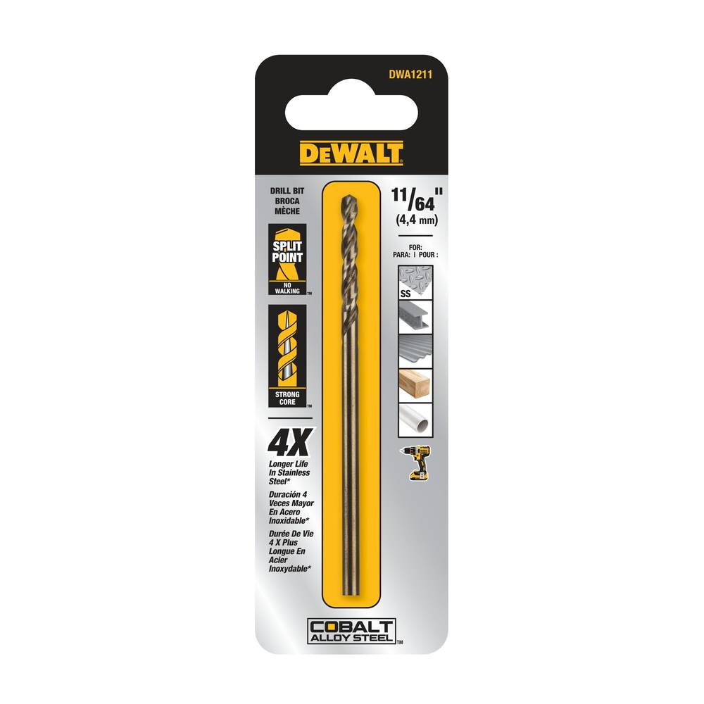 DEWALT 11/64-in x 3-15/16-in Cobalt Alloy Steel Jobber Length Twist Drill Bit | DWA1211