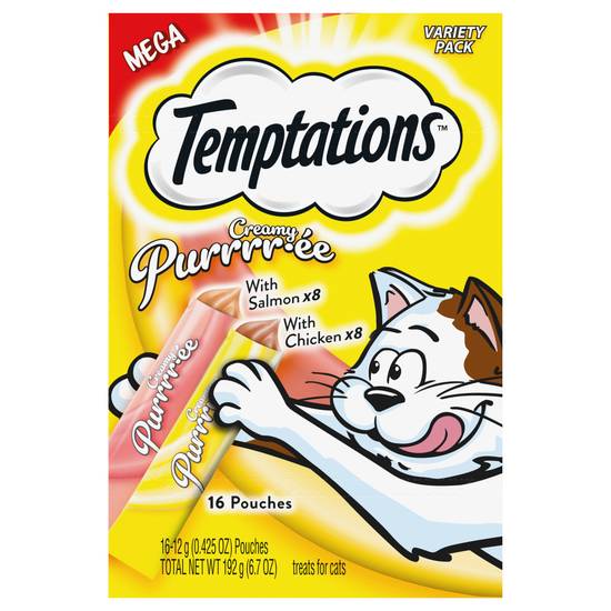 Temptations Creamy Puree Chicken and Salmon Variety pack Cat Treat Pouches (16 ct)