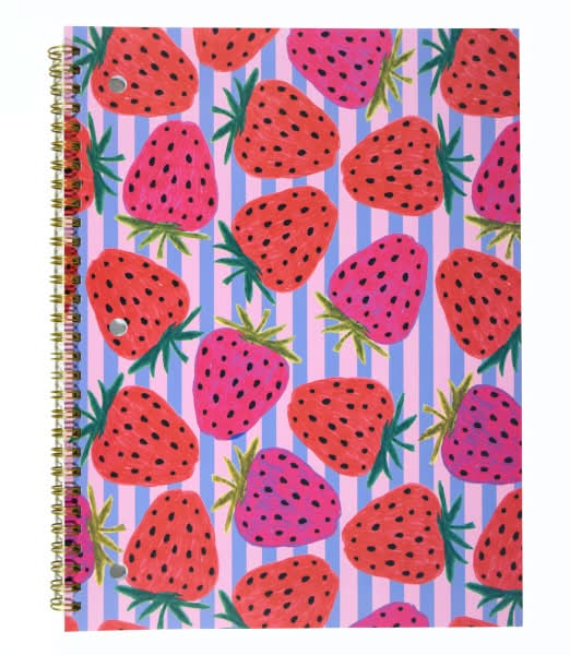 Top Flight Fashion 1-Subject Notebook, 8" x 10", 70 Sheets, Strawberries