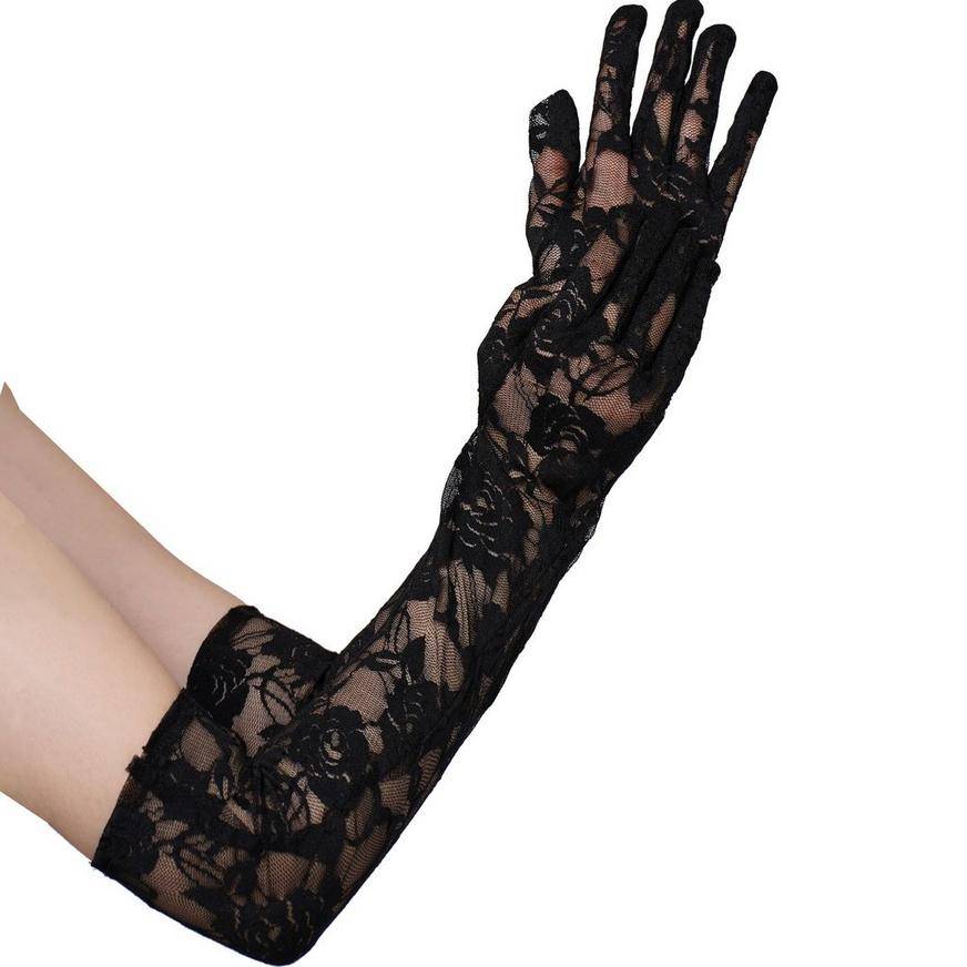 Party City Adult Long Lace Gloves, Female, Black