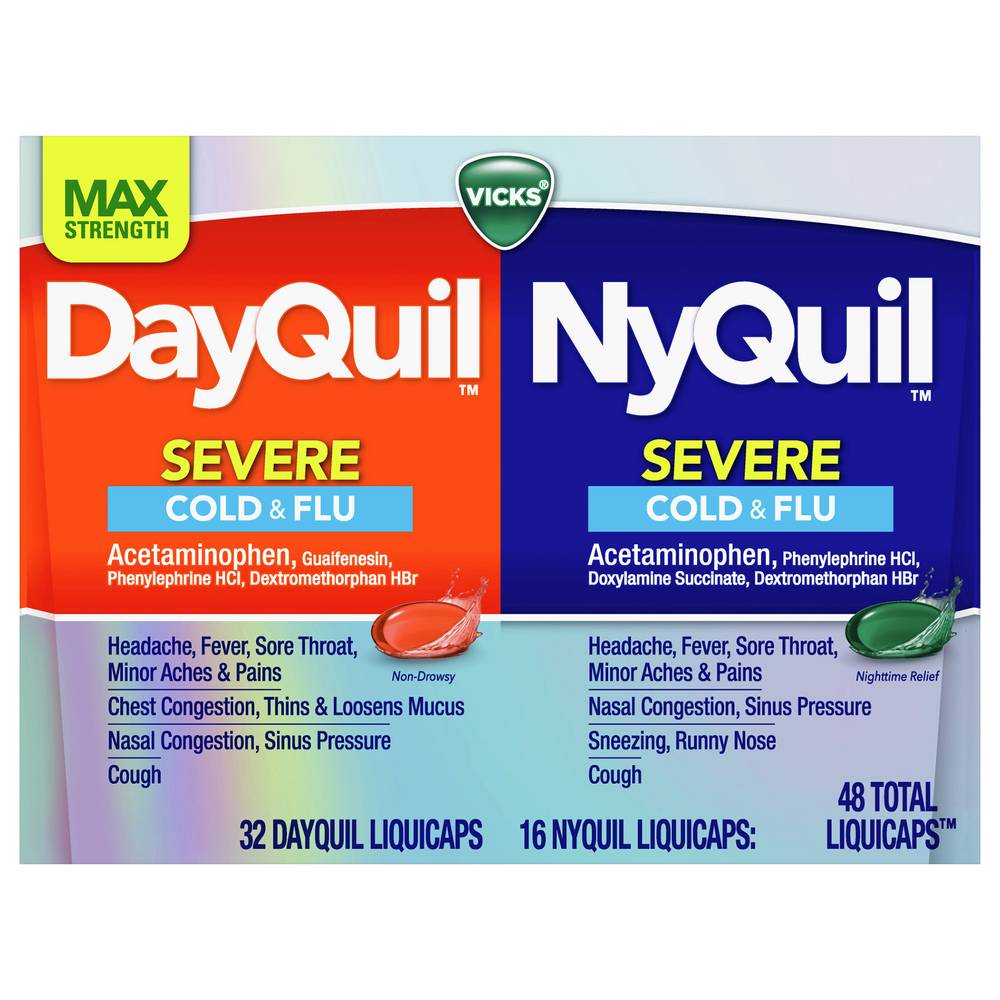 Vicks Max Strength Dayquil and Nyquil Severe Cold & Flu Liquicaps (4.8 oz, 48 ct)