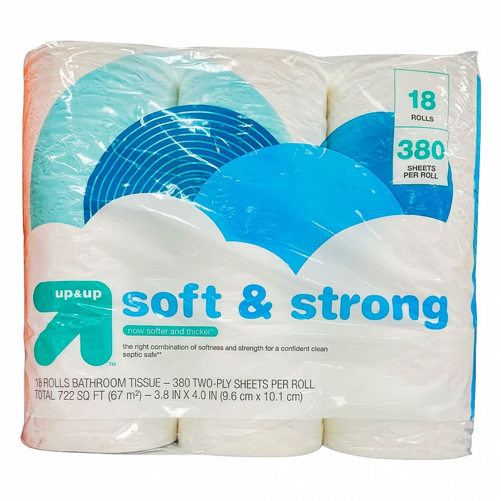 up&up Soft & Strong Two-Ply Bathroom Tissue Rolls, 3.8x4.0 in (18 ct)