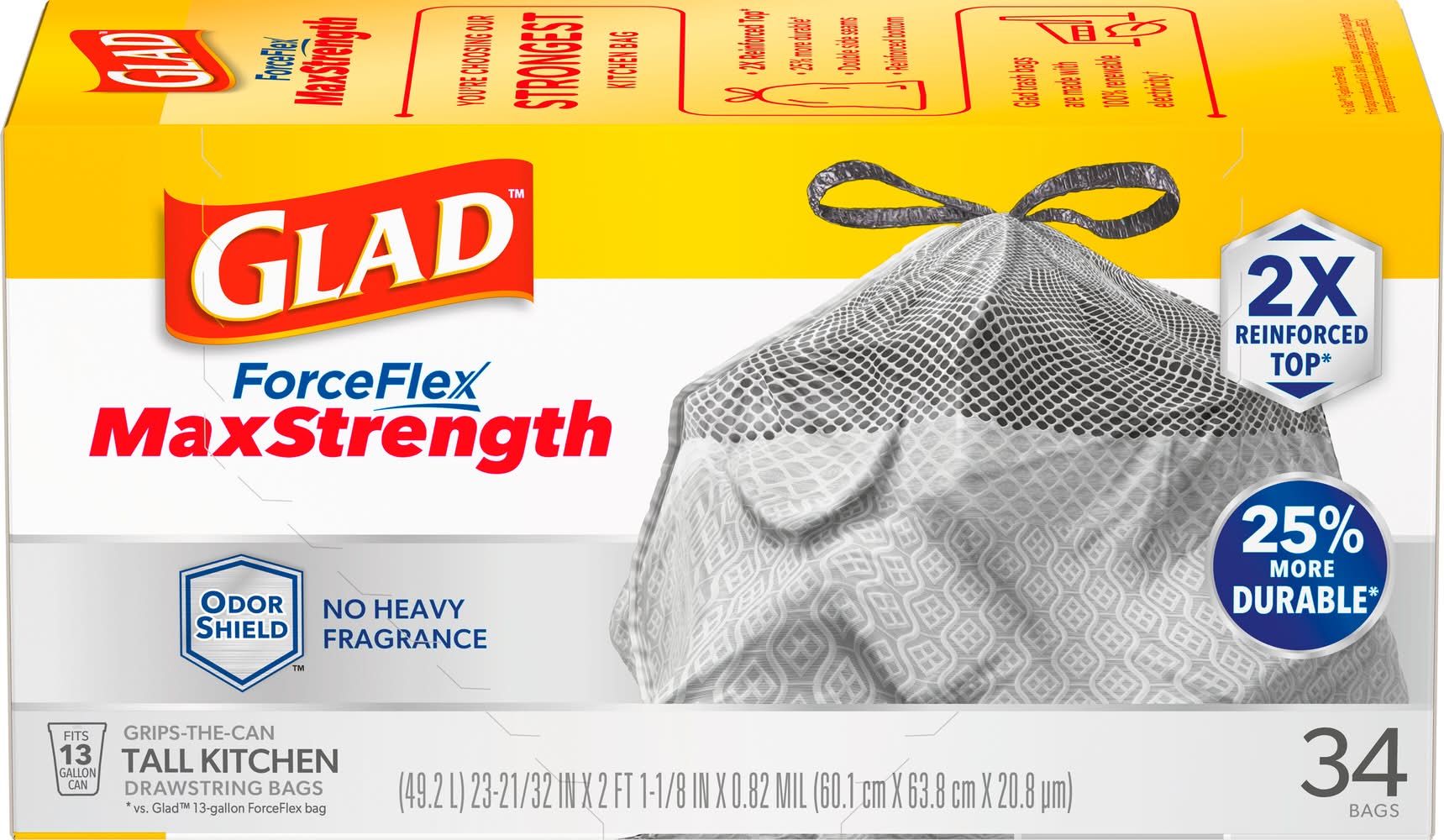 Glad Forceflex Maxstrength Tall Kitchen Drawstring Trash Bags (34 ct)