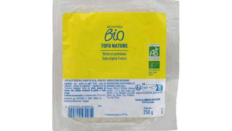 MONOP BIOLOGIQUE Tofu nature Le paquet de 250g