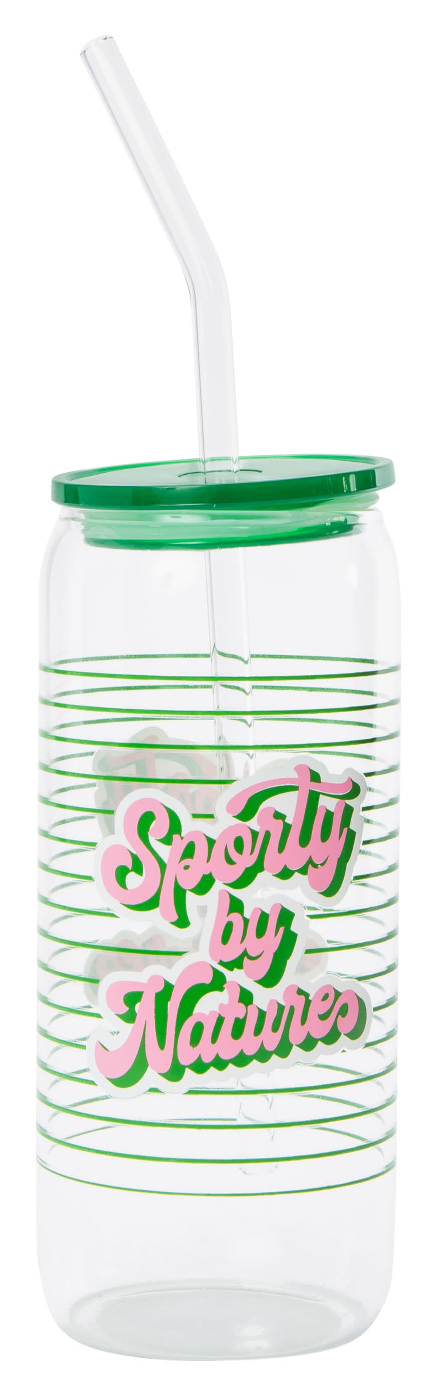 Printed Glass Tumbler With Lid & Straw Sporty