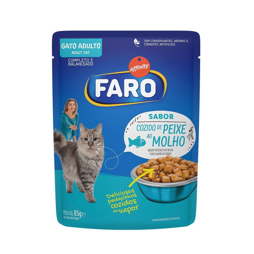 Affinity ração úmida para gatos adultos faro sabor cozido de peixe ao molho (85 g)