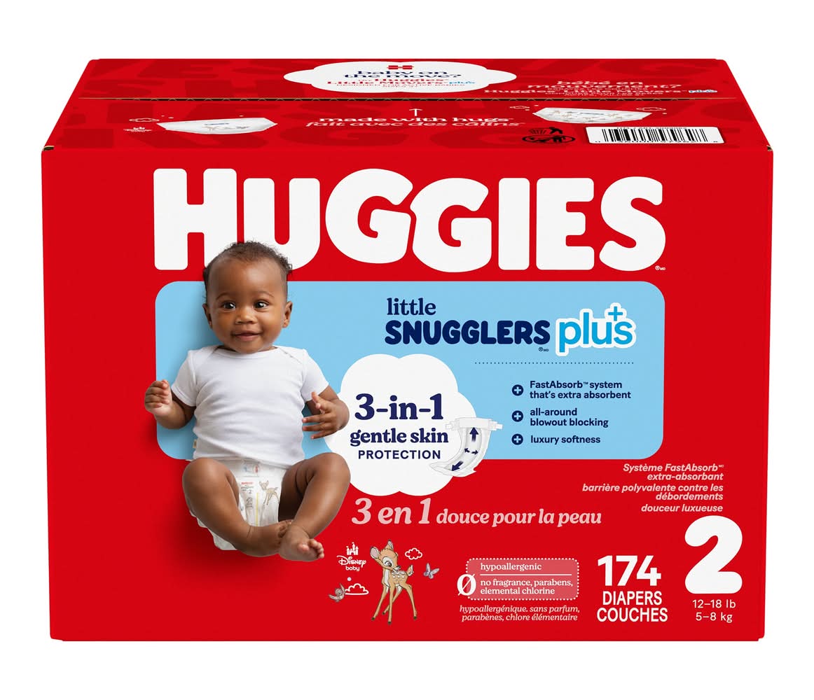 Huggies - Couches Little Snugglers Plus, Taille 2, Paquet De 174 / Huggies Little Snugglers Plus Diapers Size 2, 174-Pack