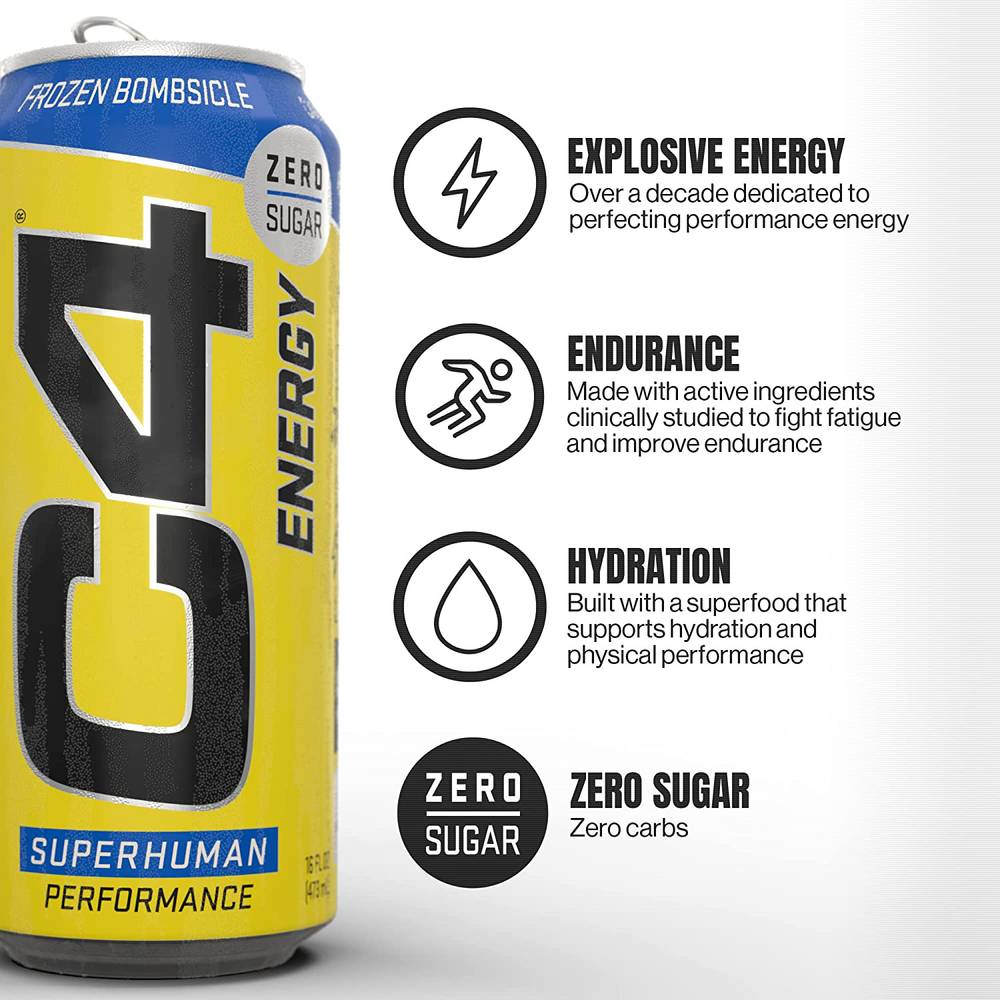 C4 Energy Super Human Performance Energy Drink, Frozen Bombsicle (16 fl oz)