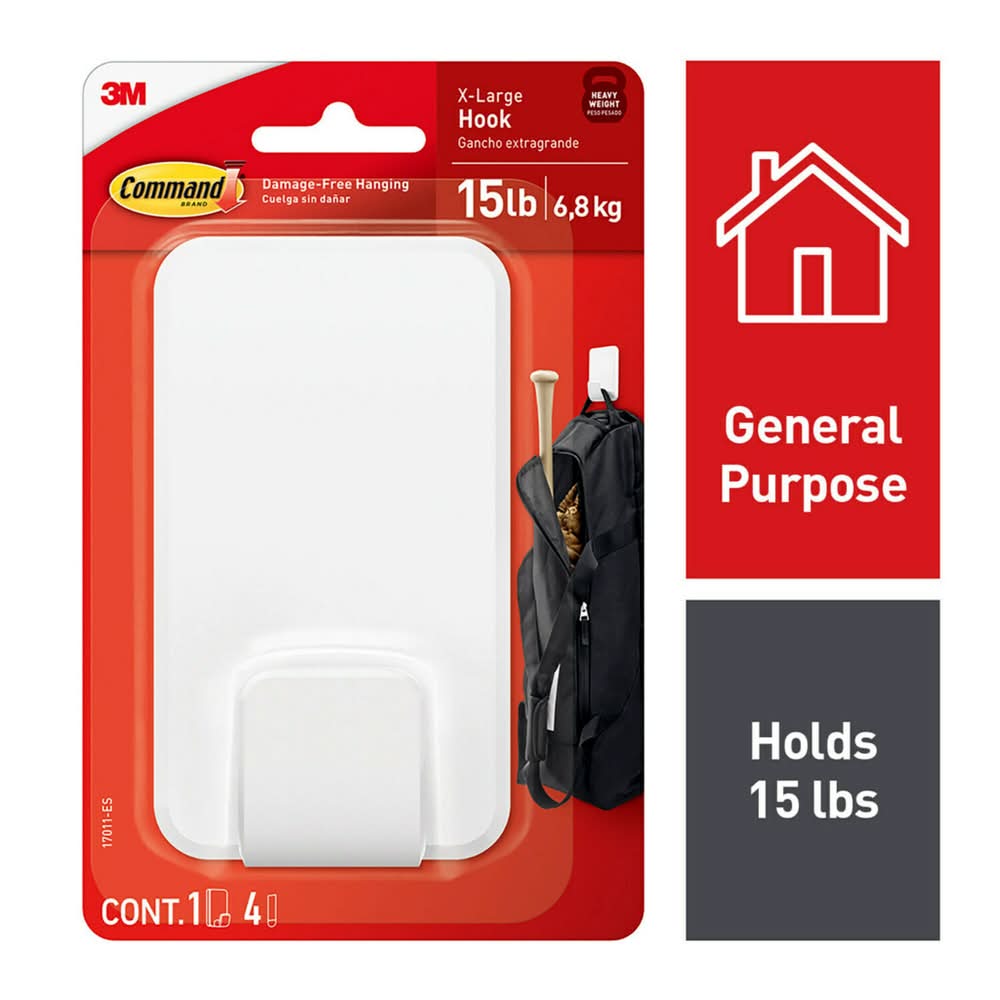 Command XLarge General Purpose White Adhesive Storage/Utility hook 15-lb Capacity