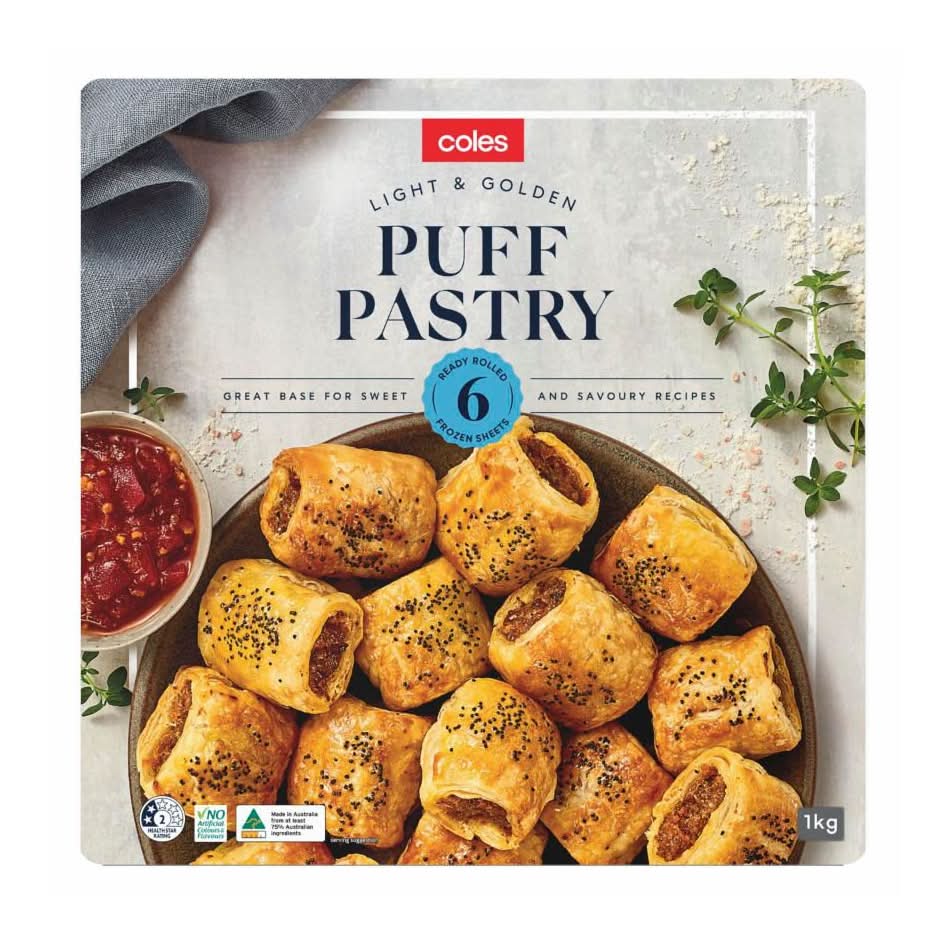 Coles Light & Golden Puff Pastry Sheets (1kg, 6 pack)