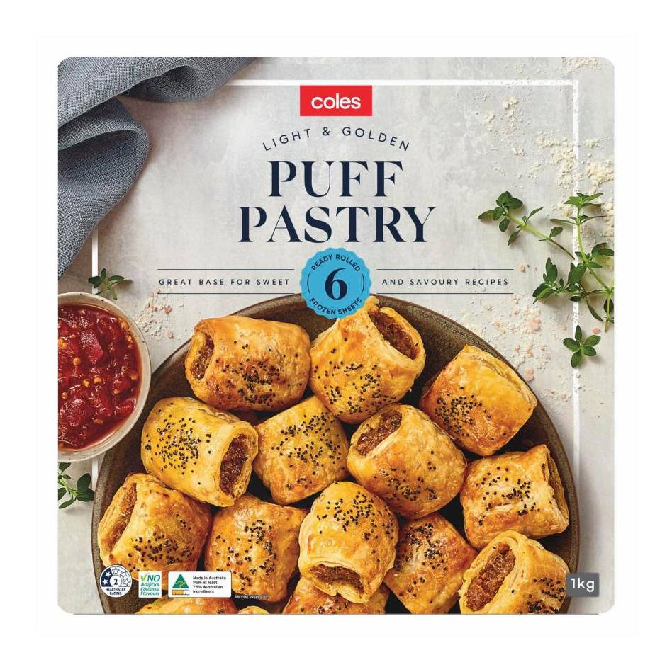 Coles Frozen Puff Pastry Sheet (1kg, 6 pack)