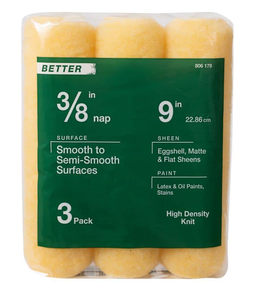 Better 9 In. X 3/8 In. High-Density Yellow Knit Paint Roller Cover (3-Pack)