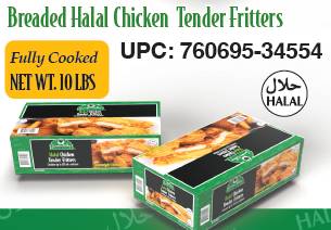 Garden Valley Breaded Halal Chicken Tender Fritters, Fully Cooked - 10 lbs (Case of 1)