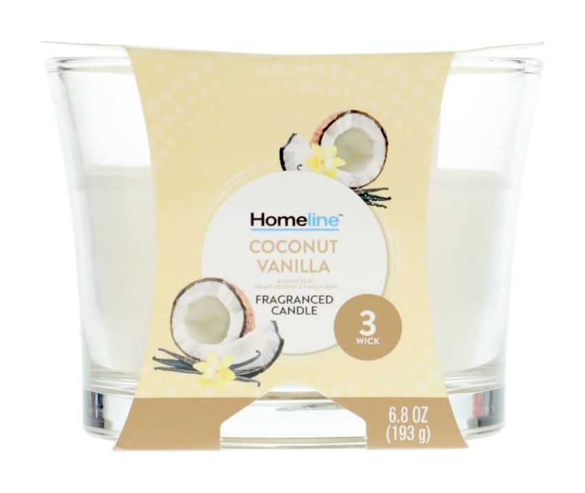 Homeline 3 Wick Candle, Coconut-Vanilla (6.8 oz)