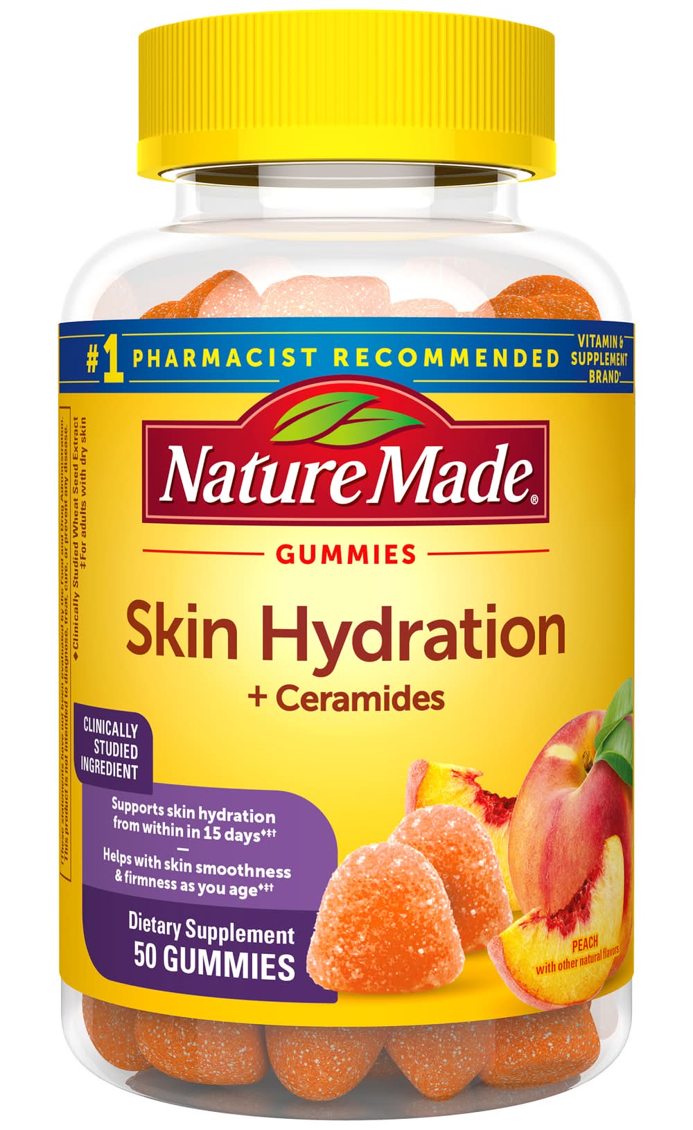 Nature Made Skin Hydration + Ceramides Gummies, Peach (50 ct)