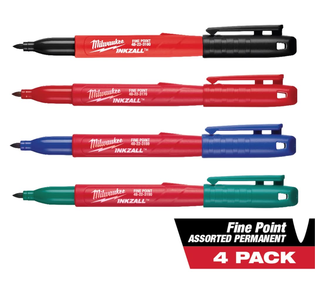 Milwaukee Inkzall Assorted Fine Tip Jobsite Marker 4 Pk