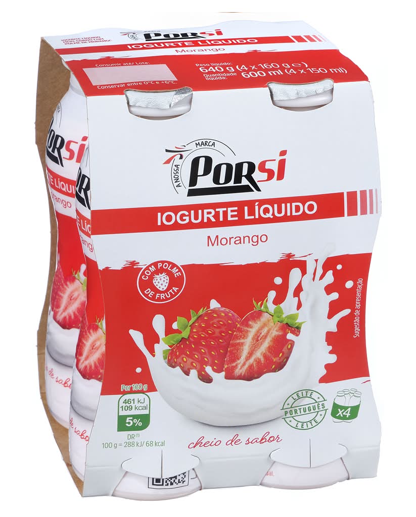 Porsi - Iogurte lÃquido morango, embalagem de 4 x 160g