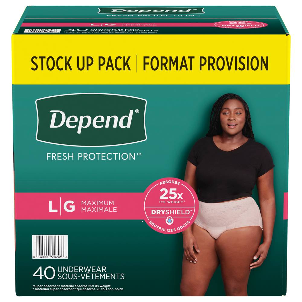 Depend Fresh Protection Underwear, Female, L (2.59 kg)