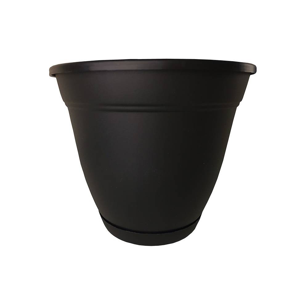 Style Selections Round 8-in W x 7-in H Black Plastic Traditional Indoor/Outdoor Planter | HA0824BK