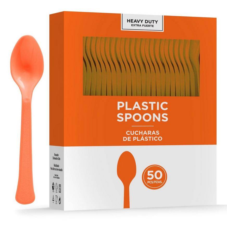 Party City Heavy-Duty Plastic Spoons, Orange (50 ct)