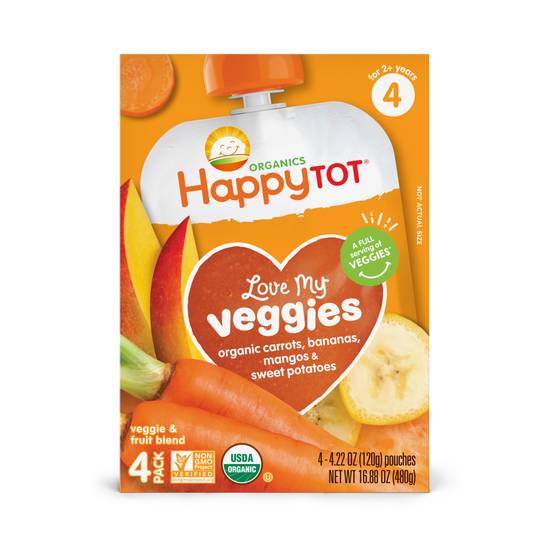Happy Tot Organics Love My Veggie and Fruit Blend Stage 4 Organic Pouch Unit (4 ct) (carrots-bananas-mangos-sweet potatoes)