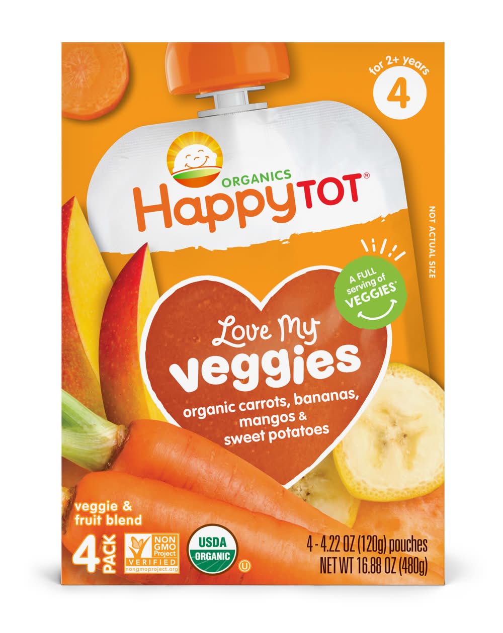Happy Baby Organics Stage 4 Baby Food Pouches, Carrots-Bananas-Mangos-Sweet Potatoes (1.05 oz, 4 ct)