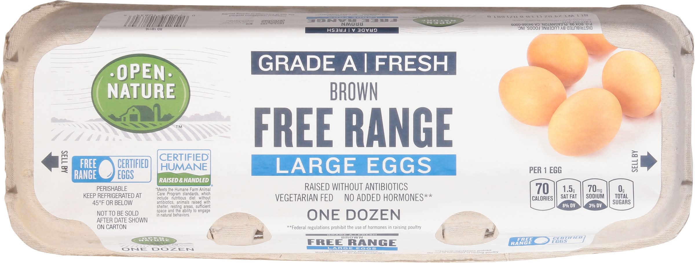 Open Nature Free Range Grade a Brown Eggs, L (24 oz, 12 ct)